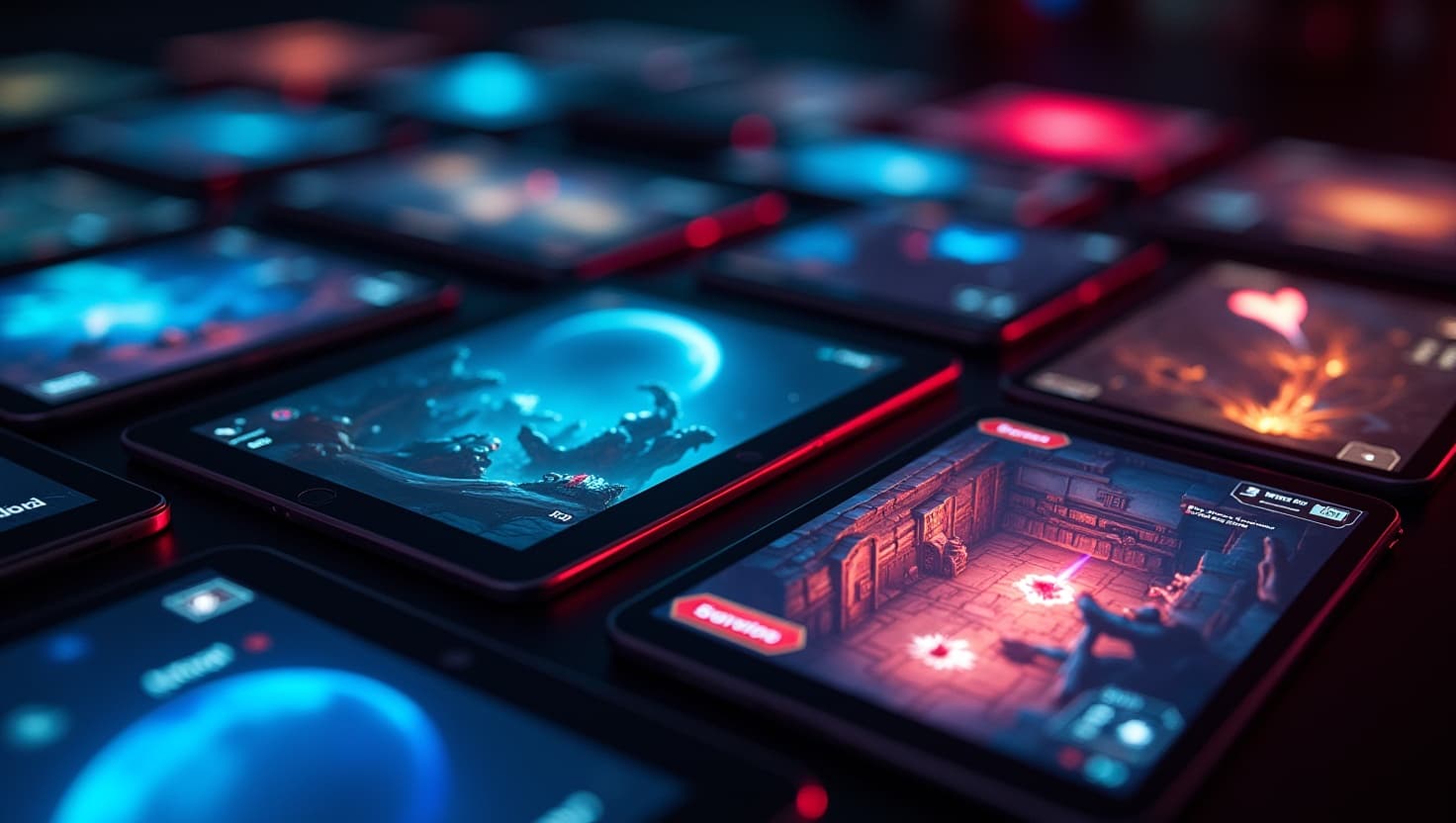 Collage of different AI RPG app interfaces showing fantasy, sci-fi, and tabletop game scenes