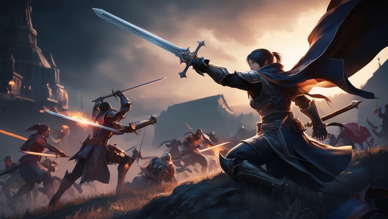 A battle master fighter executing a precise disarming strike, sparks flying from clashing swords in amber torchlight