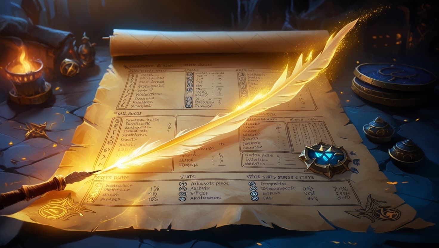 A beginner's D&D character sheet spread across a wooden tavern table with dice and a pencil