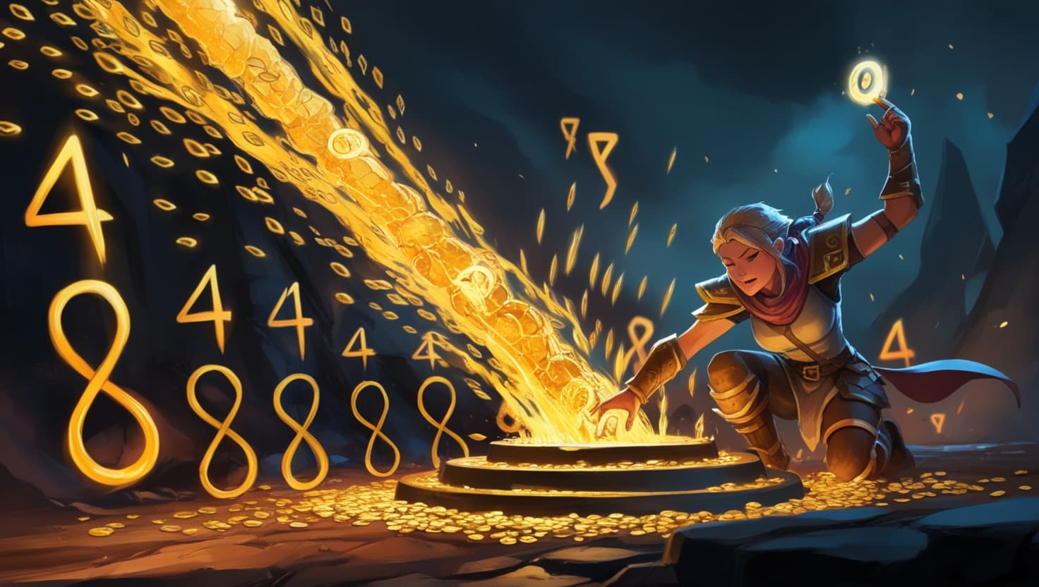 A glowing d20 die resting on an open adventurer's journal with XP tallies, surrounded by amber candlelight and deep indigo shadows